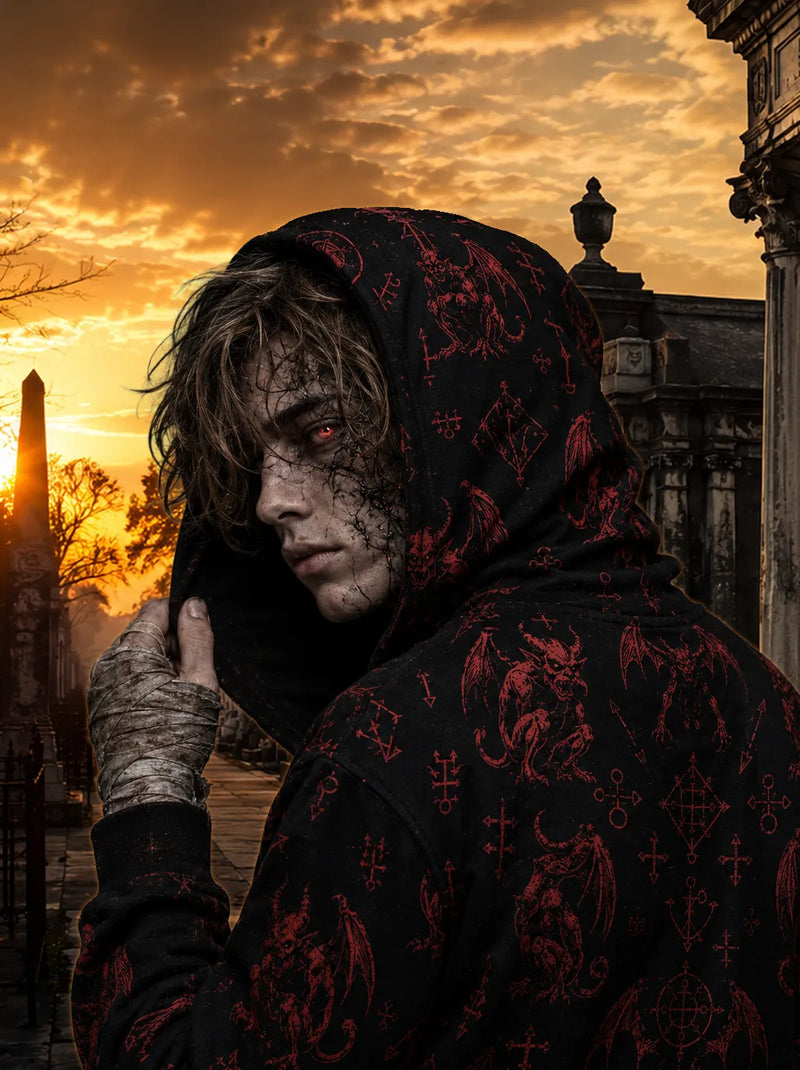 The Fifth Circle Red Hoodie – Demon Bat Pullover Sweatshirt
