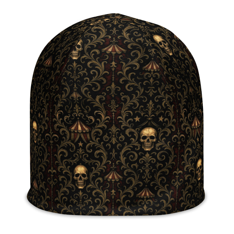 Midway of Death beanie featuring an all-over haunted carnival pattern from The Last Carnivale collection.