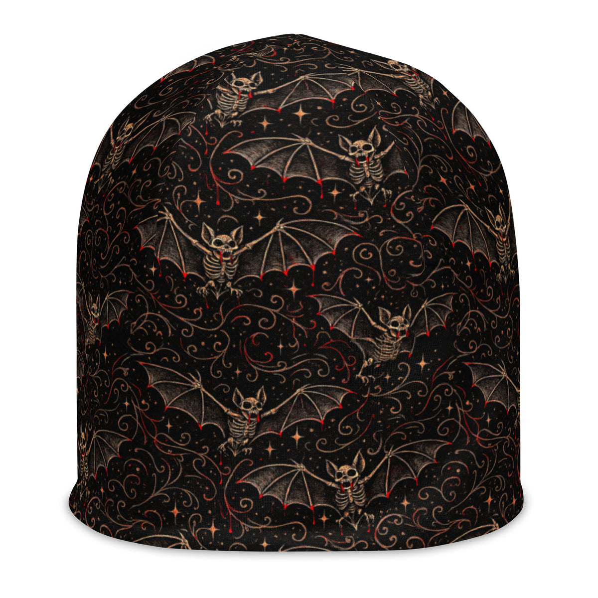Nocturnal Requiem beanie featuring an all-over vampire bat pattern from the Children of the Night collection.