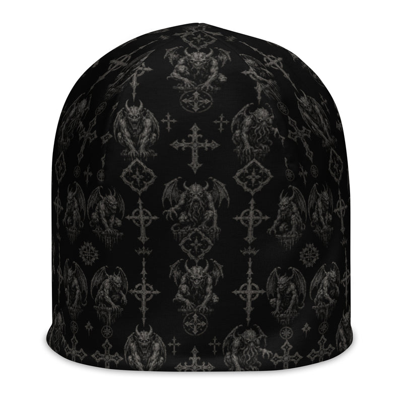Wardens of Stone beanie featuring an all-over gothic gargoyle pattern from the Demonology and Children of the Night collections.