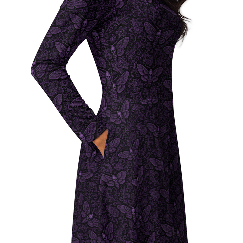 Soul’s Messenger Purple Long Sleeve Midi Dress – Death Moth Clothing