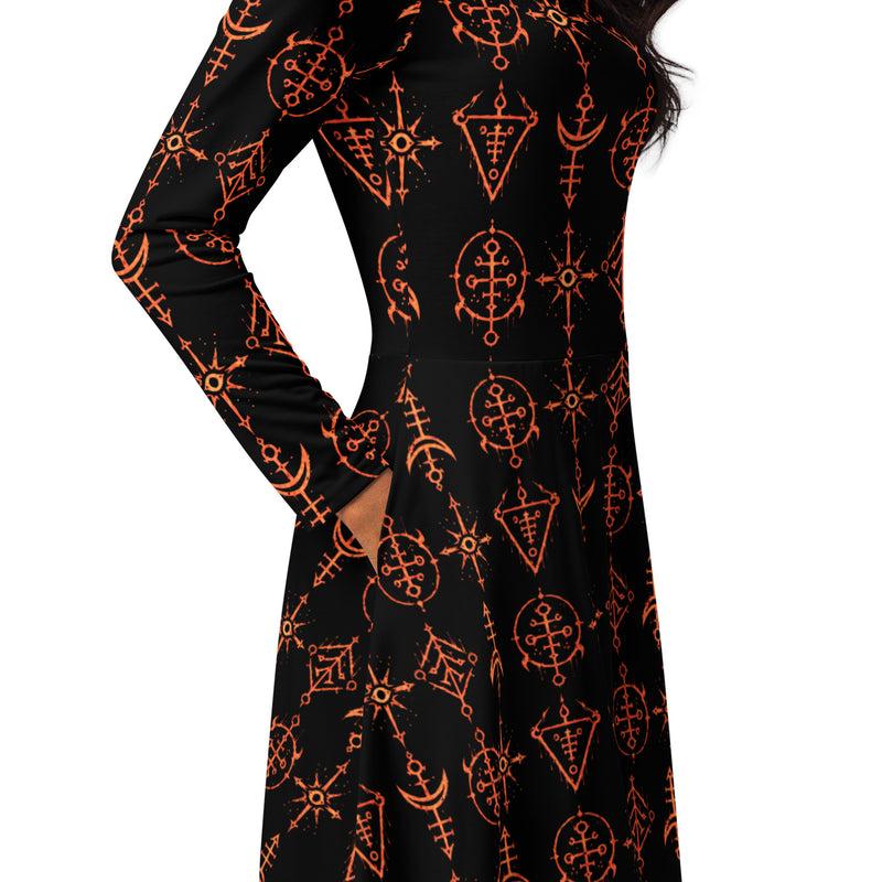 Infernal Invocation Long Sleeve Midi Dress – Occult Ritual Clothing