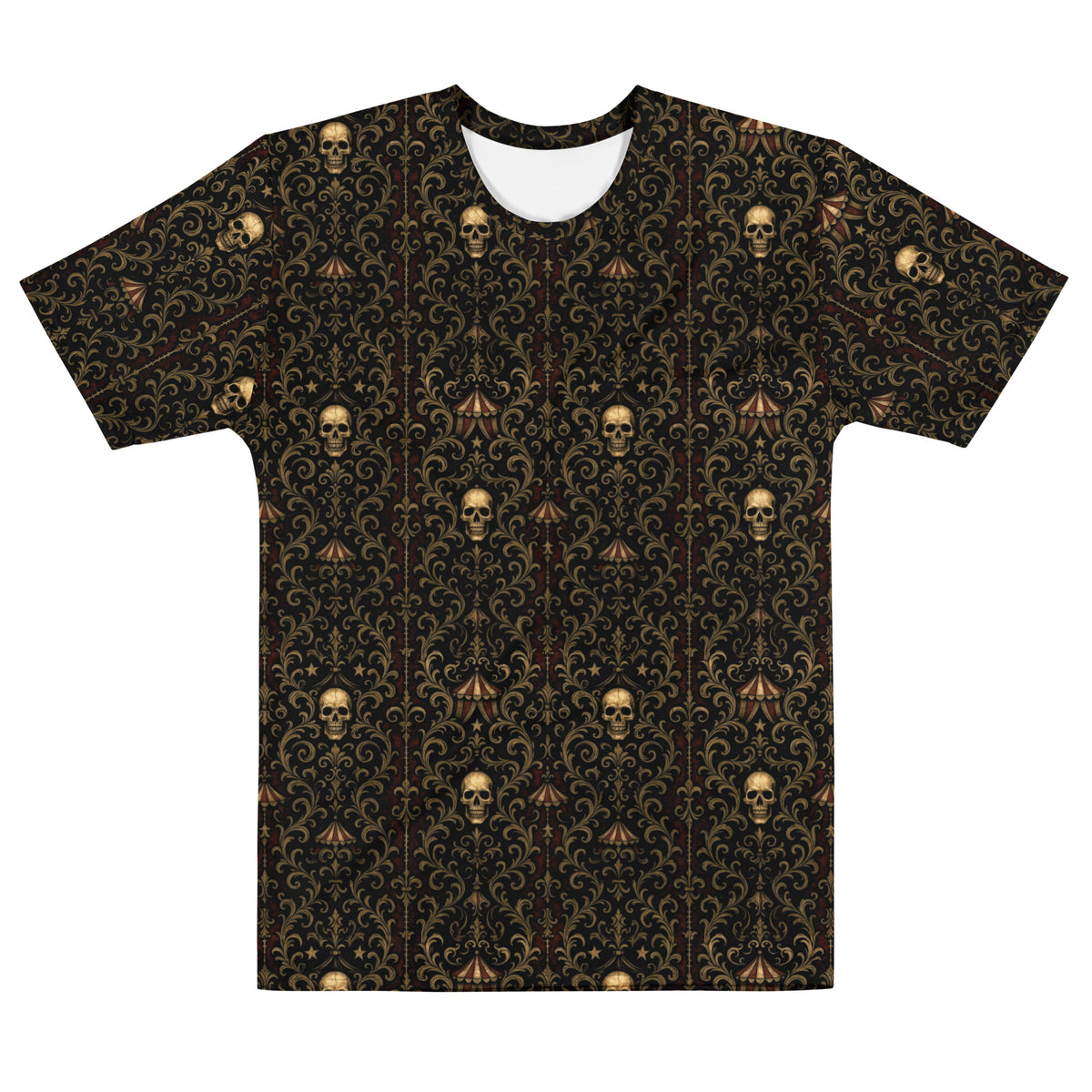 Midway of Death T-shirt featuring an all-over vintage carnival skull pattern inspired by abandoned circuses and The Last Carnivale Collection.