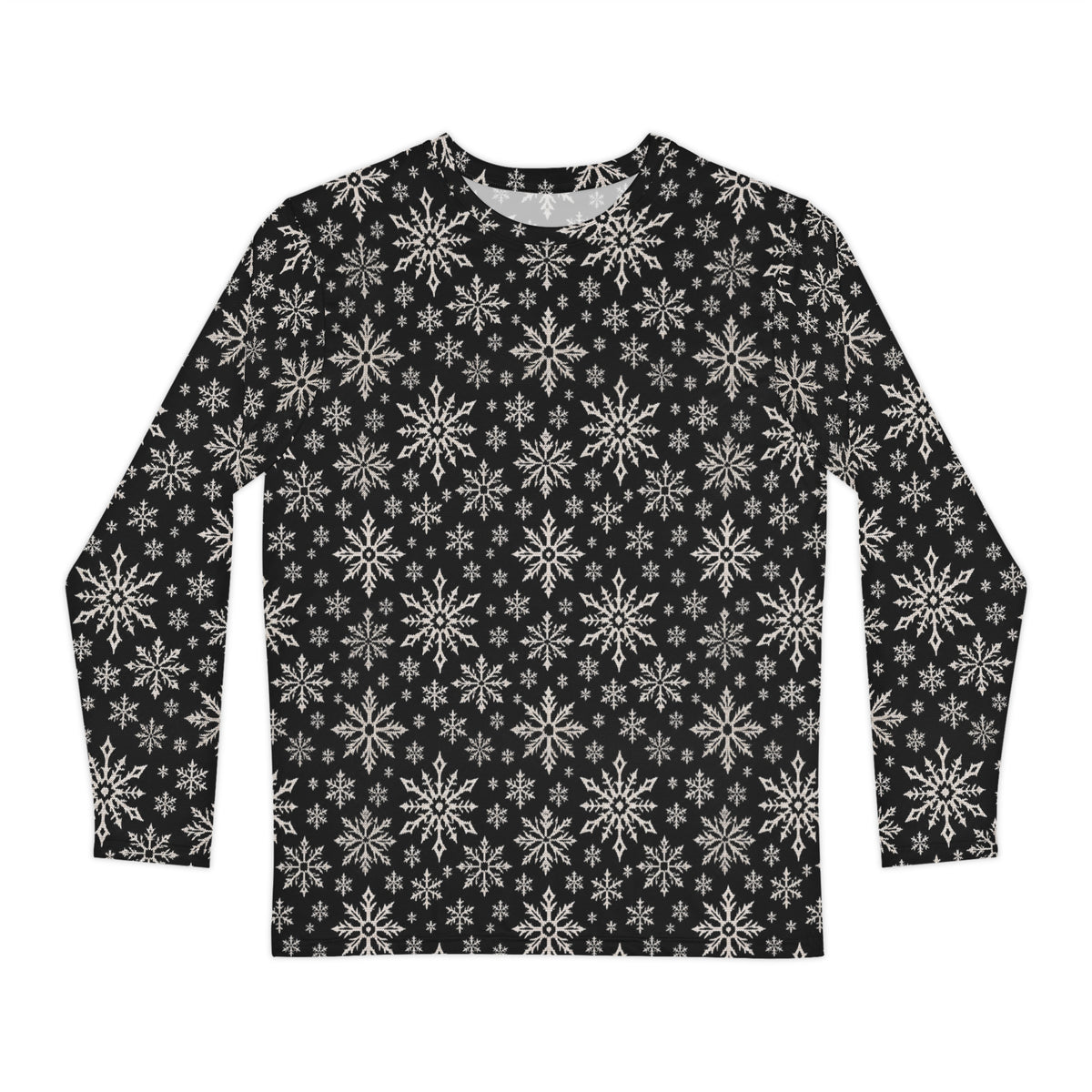 Dead of Winter gothic Christmas long sleeve shirt featuring black and ivory faux-knit snowflakes in a dark ugly sweater-inspired pattern.