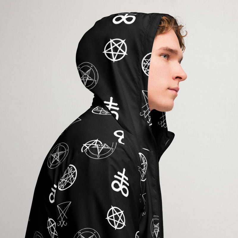 Infernal Sigils Hooded Windbreaker – Occult Symbol Horror Jacket