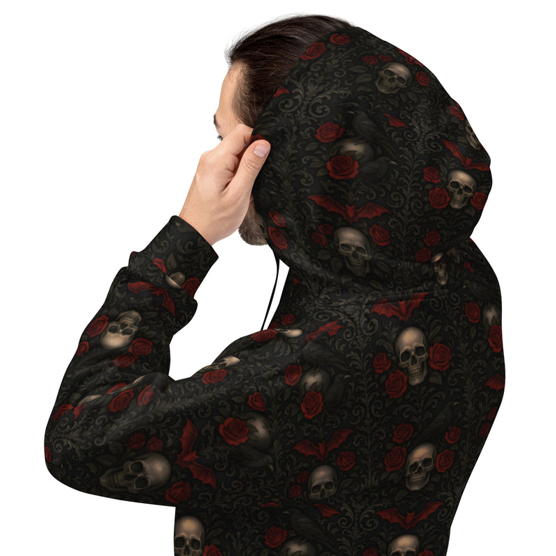 Crimson Mourning Hoodie – Horror Victorian Floral Pullover Sweatshirt