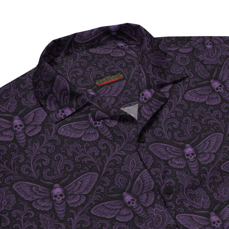 Soul's Messenger Purple Button-Up Shirt – Dark Resort Wear Horror Death's-Head Moth Shirt