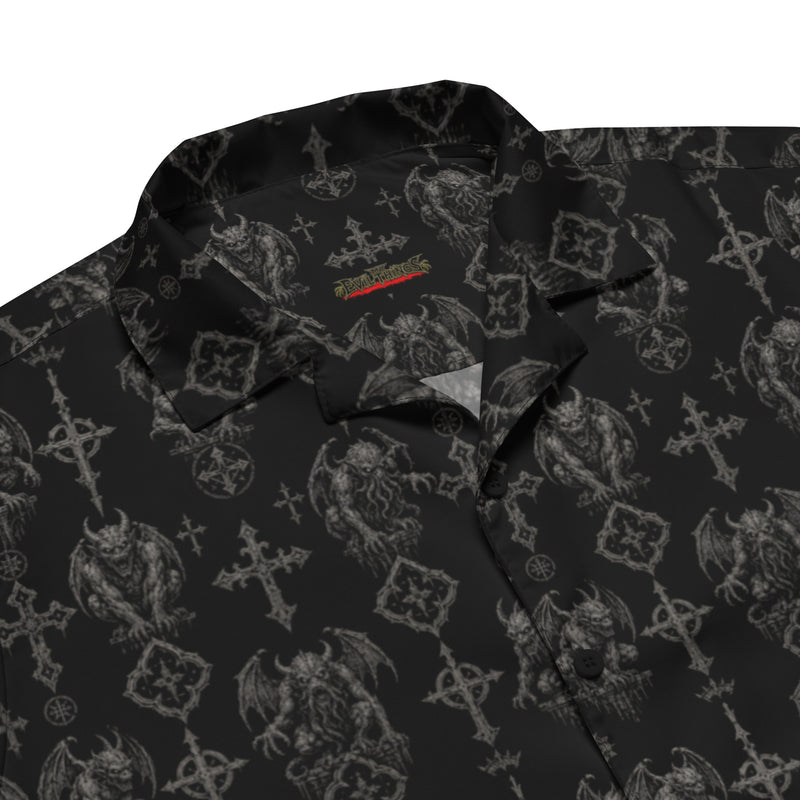 Wardens of Stone Button-Up Shirt – Dark Resort Wear Horror Gargoyle Shirt