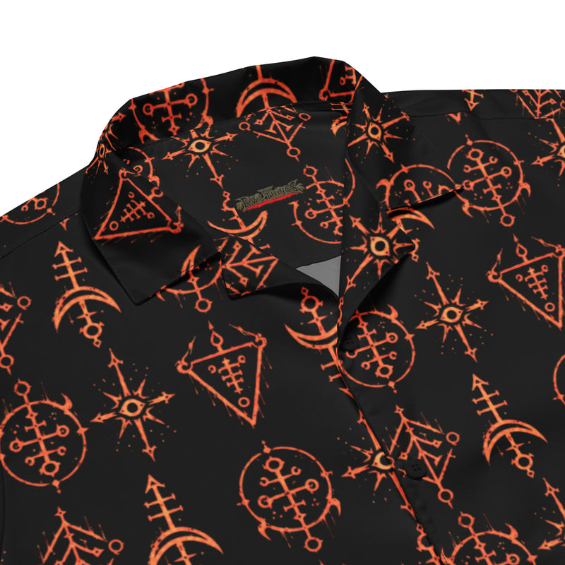 Infernal Invocation Button-Up Shirt – Dark Resort Wear Horror Occult Symbol Shirt