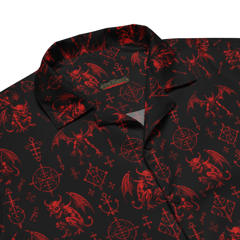 The Fifth Circle Red Button-Up Shirt – Dark Resort Wear Horror Demon Shirt