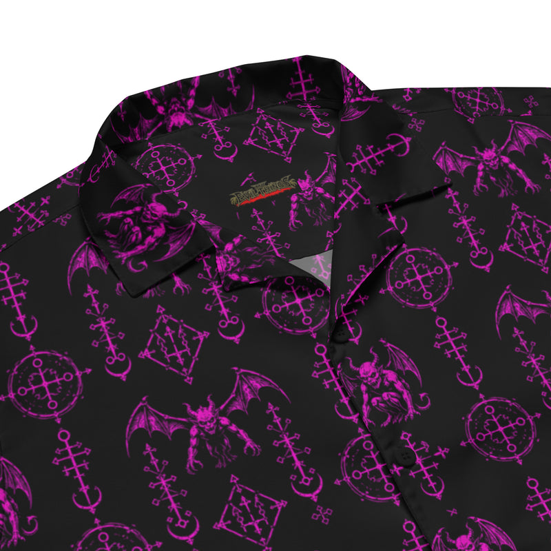 The Sixth Circle Pink Button-Up Shirt – Dark Resort Wear Horror Demon Shirt