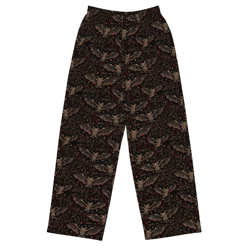 Nocturnal Requiem lounge pants featuring an all-over vampire bat horror pattern from the Children of the Night and Midnight Comfort collections.