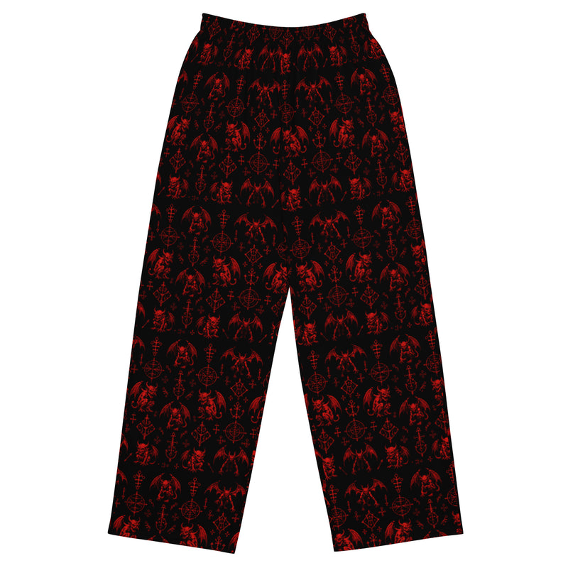 The Fifth Circle Red lounge pants featuring an all-over demon horror pattern from the Demonology and Midnight Comfort collections.