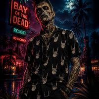 Raise the Devil Button-Up Shirt – Dark Resort Wear Horror Skeleton Hand Shirt