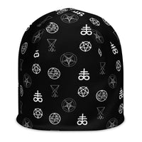 Infernal Sigils beanie featuring an all-over occult symbol pattern from the Demonology collection.