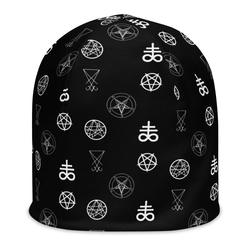 Infernal Sigils beanie featuring an all-over occult symbol pattern from the Demonology collection.