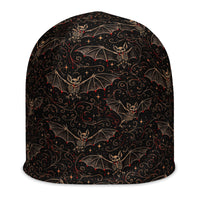 Nocturnal Requiem beanie featuring an all-over vampire bat pattern from the Children of the Night collection.