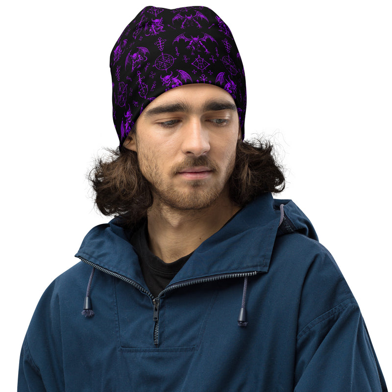 The Fifth Circle Purple Beanie – Demon Bat Horror Hat