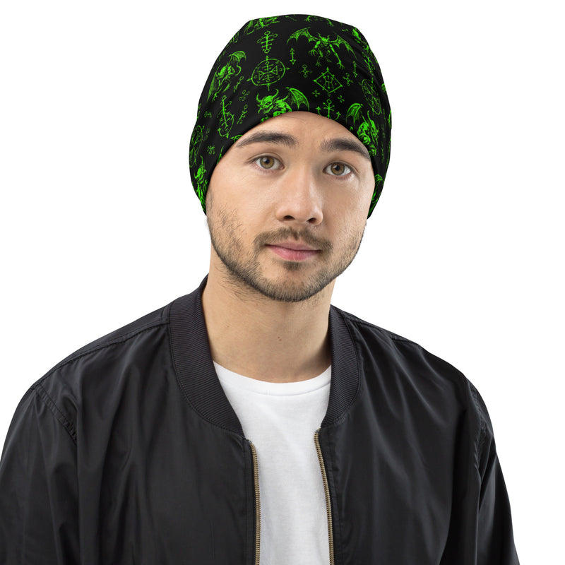 The Fifth Circle Green Beanie – Demon Bat Horror Hat