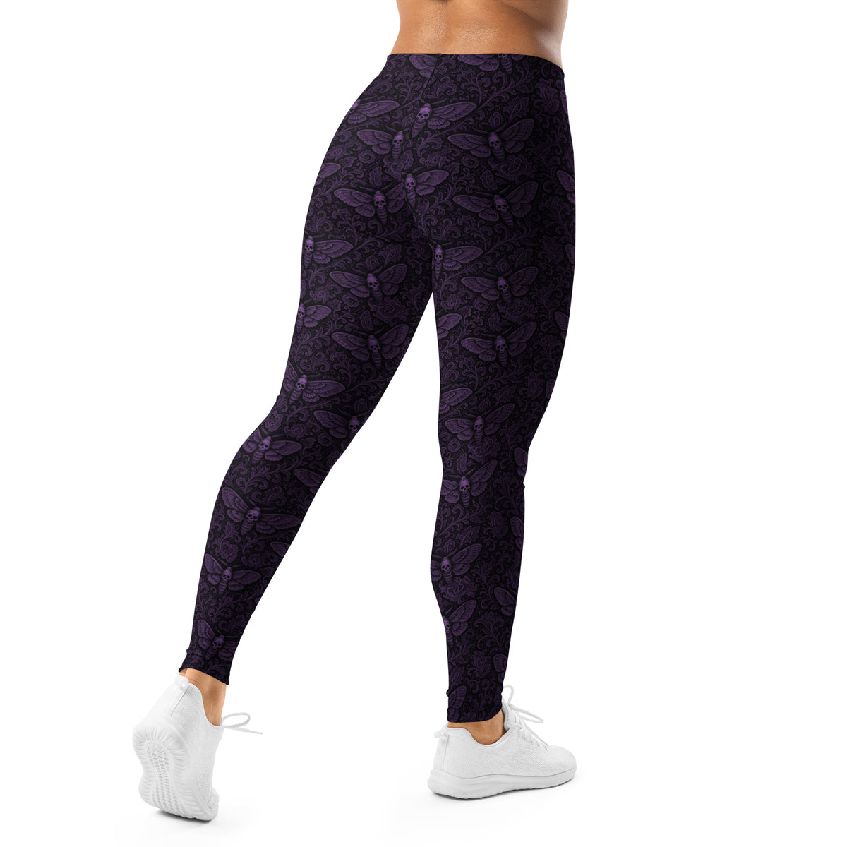 Soul’s Messenger Purple leggings featuring an all-over death moth horror pattern from the Memento Mori collection.