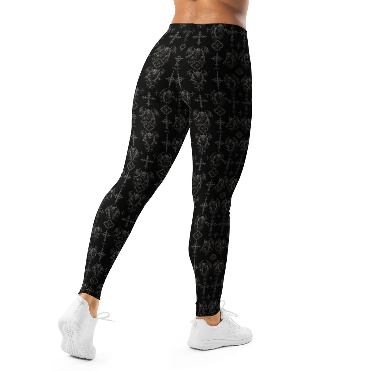 Wardens of Stone leggings featuring an all-over gothic gargoyle horror pattern from the Demonology and Children of the Night collections.