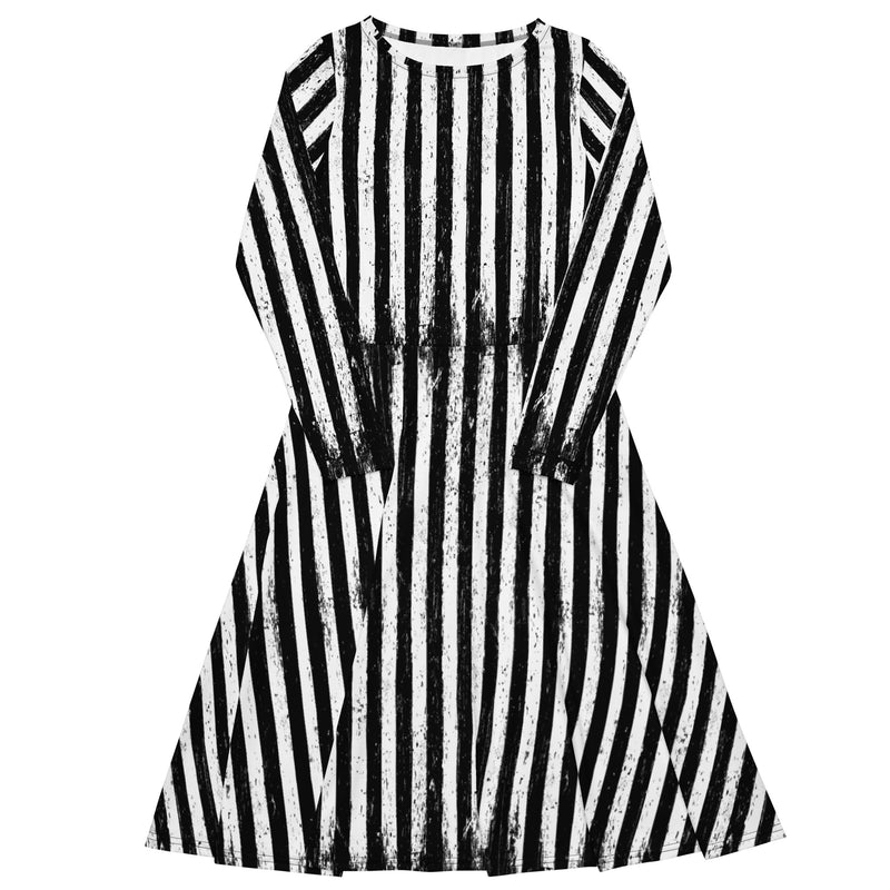 Black Parade long sleeve midi dress featuring an all-over vintage carnival and skeletal procession pattern from The Last Carnivale collection.