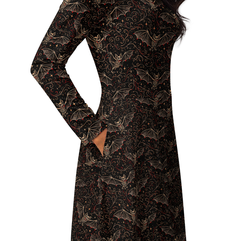 Nocturnal Requiem Long Sleeve Midi Dress – Vampire Bat Clothing