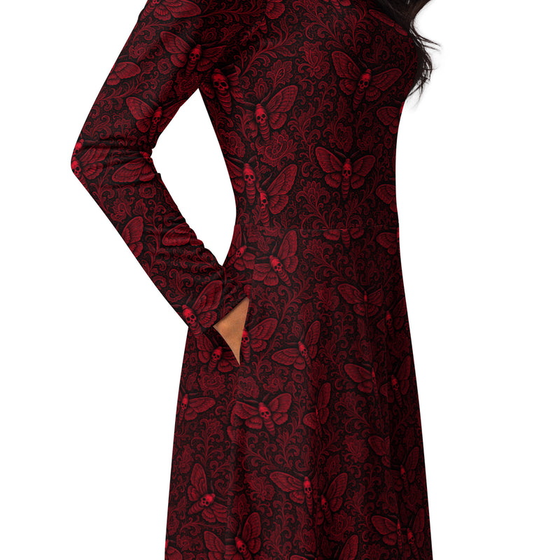 Soul’s Messenger Red Long Sleeve Midi Dress – Death Moth Clothing
