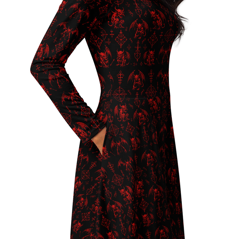 The Fifth Circle Red Long Sleeve Midi Dress – Demon Bat Clothing