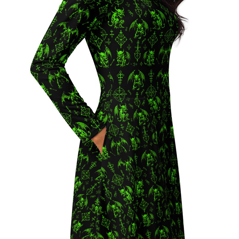 The Fifth Circle Green Long Sleeve Midi Dress – Demon Bat Clothing