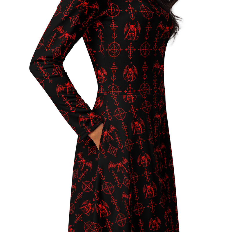 The Sixth Circle Red Long Sleeve Midi Dress – Hellspawn Clothing