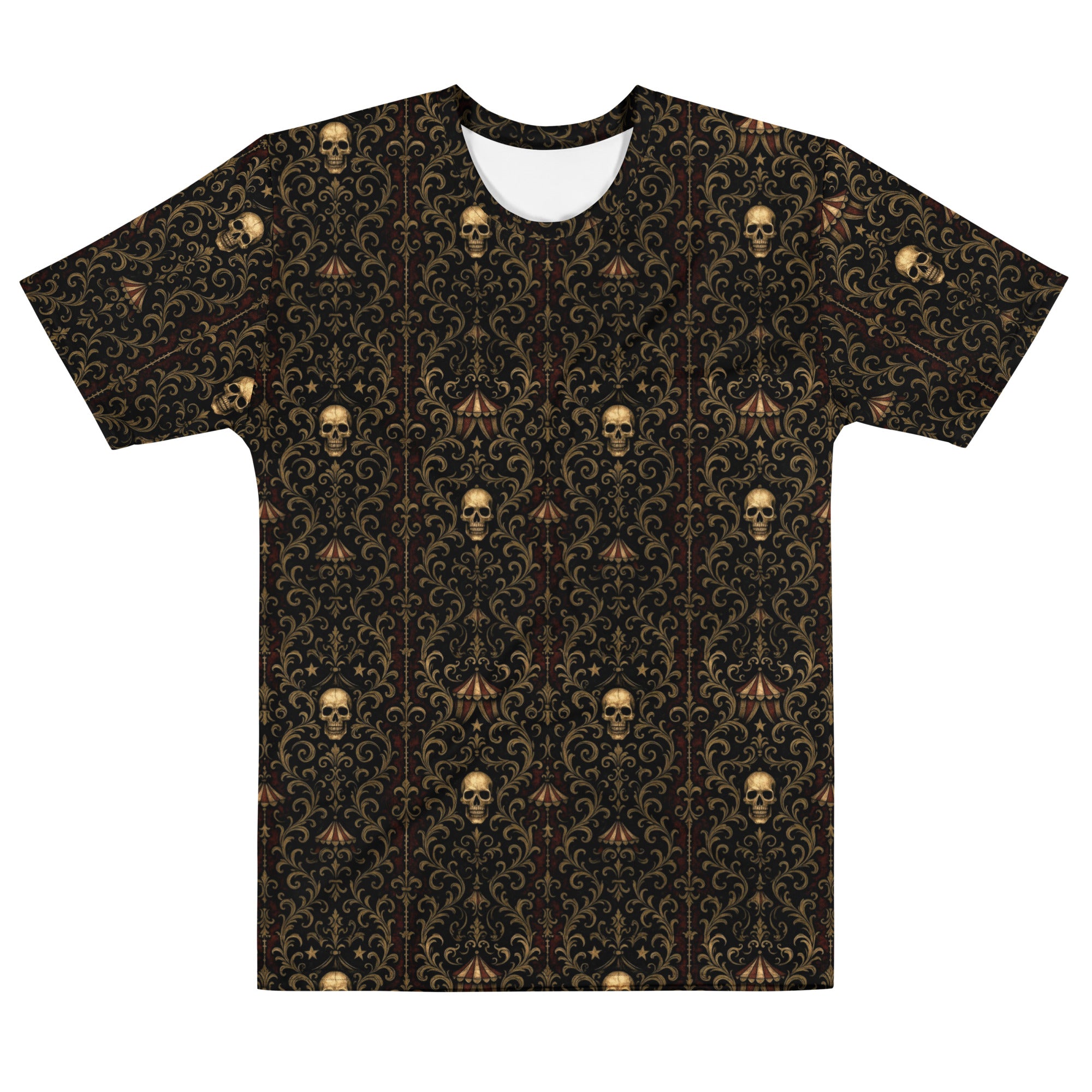 Midway of Death T-shirt featuring an all-over vintage carnival skull pattern inspired by abandoned circuses and The Last Carnivale Collection.