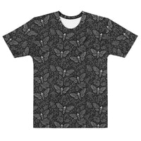 Soul's Messenger White T-shirt featuring an all-over Death's-head hawkmoth pattern inspired by Victorian symbolism and the Children of the Night Collection.