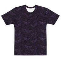 Soul's Messenger Purple T-shirt featuring an all-over Death's-head hawkmoth pattern inspired by Victorian symbolism and the Children of the Night Collection.