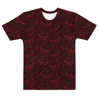 Soul's Messenger Red T-shirt featuring an all-over Death's-head hawkmoth pattern inspired by Victorian symbolism and the Children of the Night Collection.