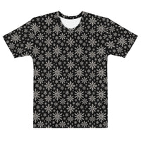 Dead of Winter gothic Christmas T-shirt featuring black and ivory faux-knit snowflakes in a dark ugly sweater-inspired all-over pattern.