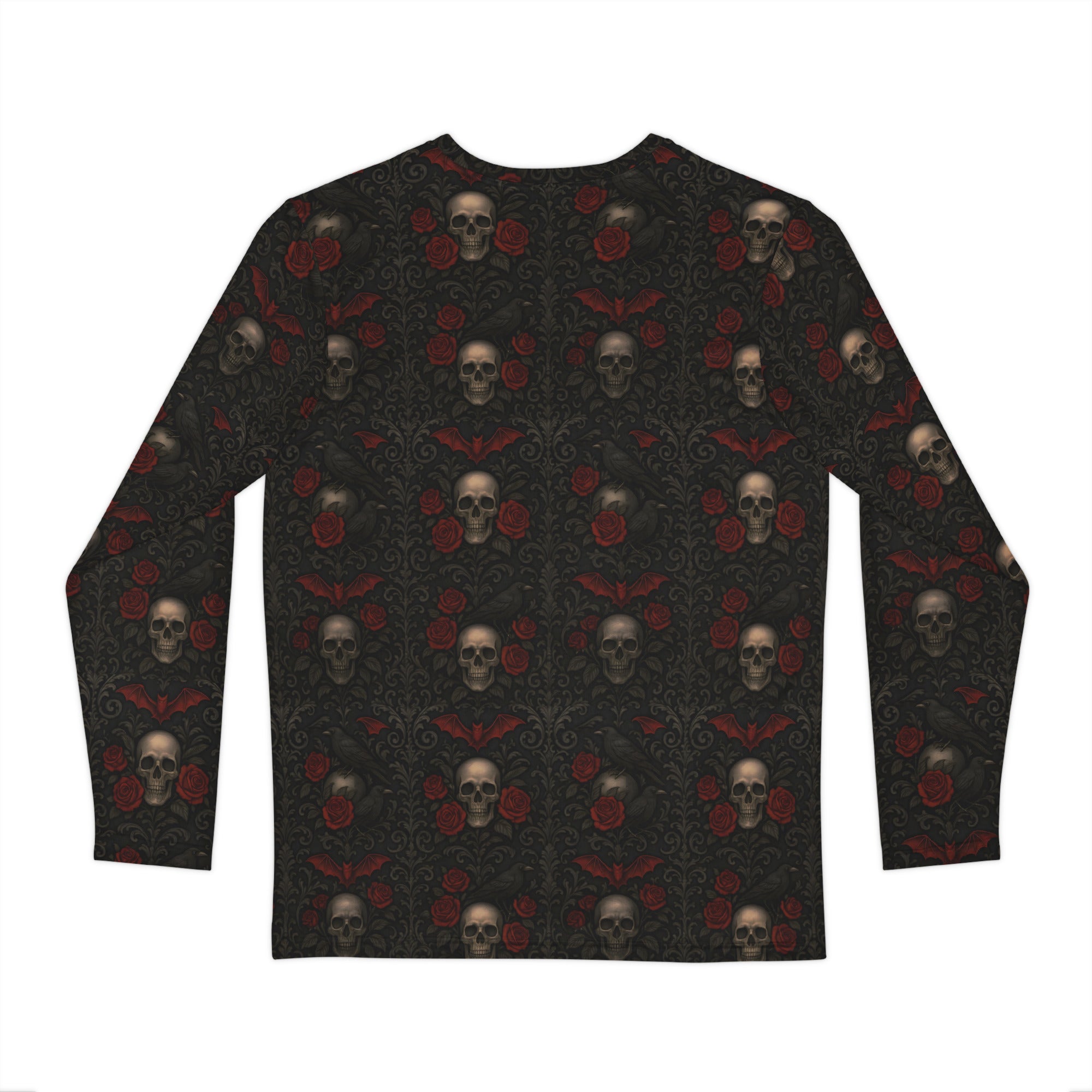 Crimson Mourning long sleeve shirt featuring an all-over Victorian-inspired crimson rose pattern from the Funeral Garden Collection.