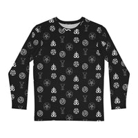 Infernal Sigils long sleeve shirt featuring an all-over occult symbol pattern inspired by ceremonial magic, medieval grimoires, and esoteric traditions.