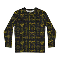 The Sixth Circle Yellow long sleeve shirt featuring an all-over Hellspawn Guardian inspired by Dante's Inferno, medieval demonology, and occult horror.