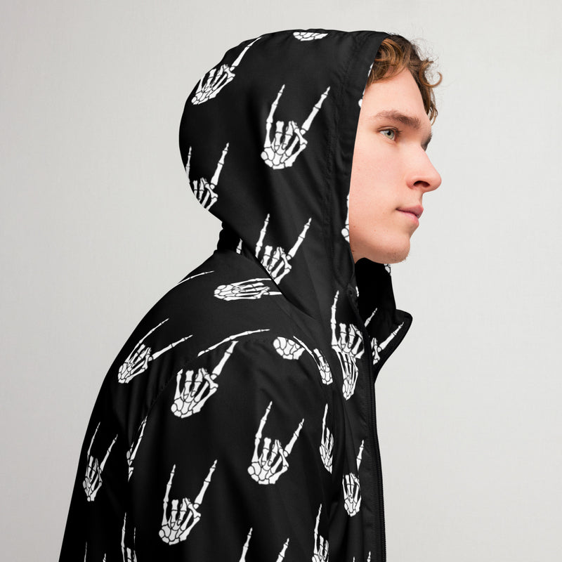 Raise the Devil Hooded Windbreaker – Skeleton Hand Horror Jacket
