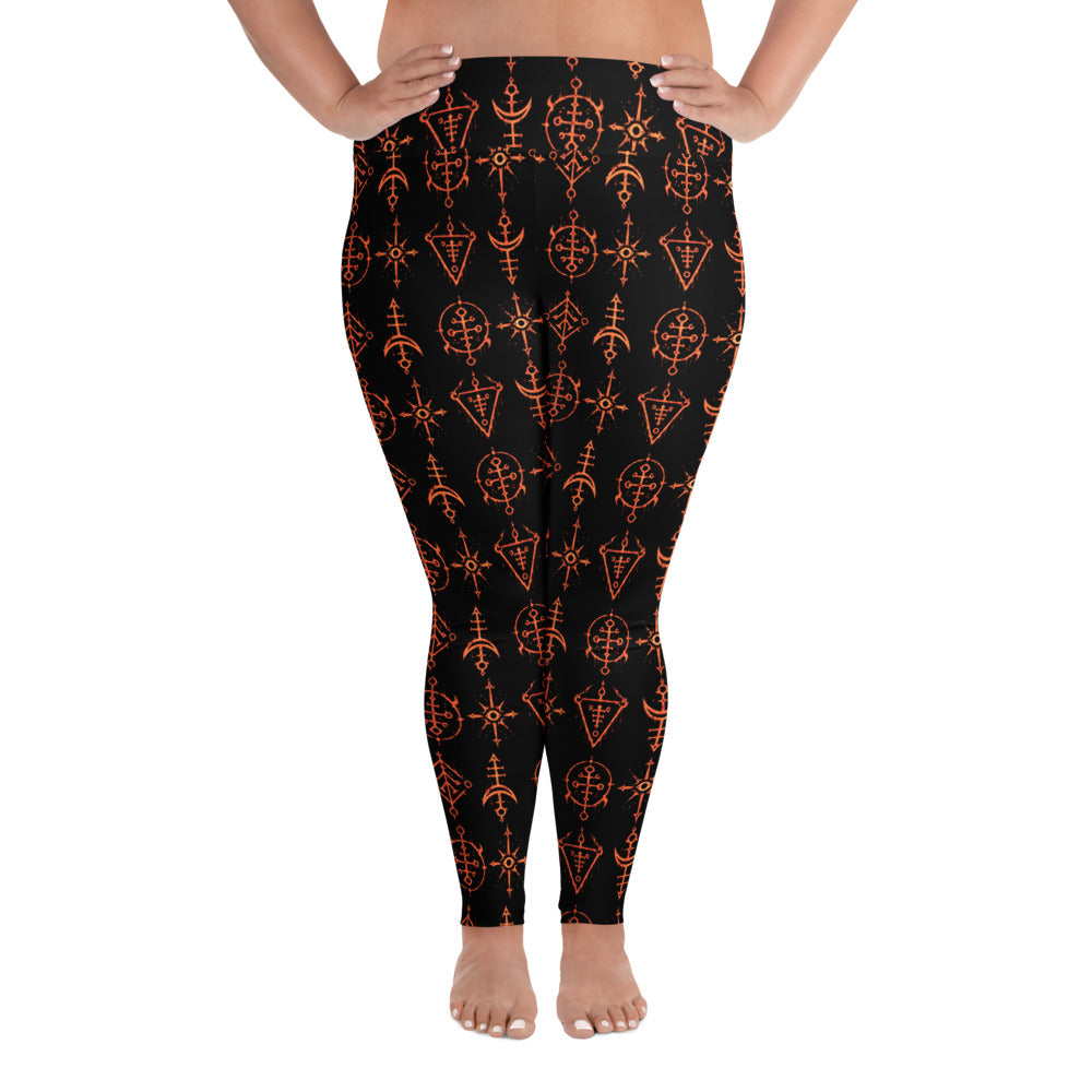 Infernal Invocation plus size leggings featuring an all-over occult ritual and infernal symbol pattern from the Demonology collection.