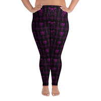The Sixth Circle Pink plus size leggings featuring an all-over demon and hellfire horror pattern from the Demonology collection.