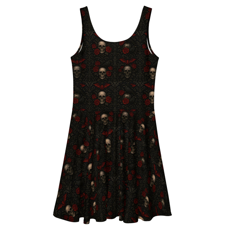 Crimson Mourning Skater Dress – Dark Floral Horror Clothing