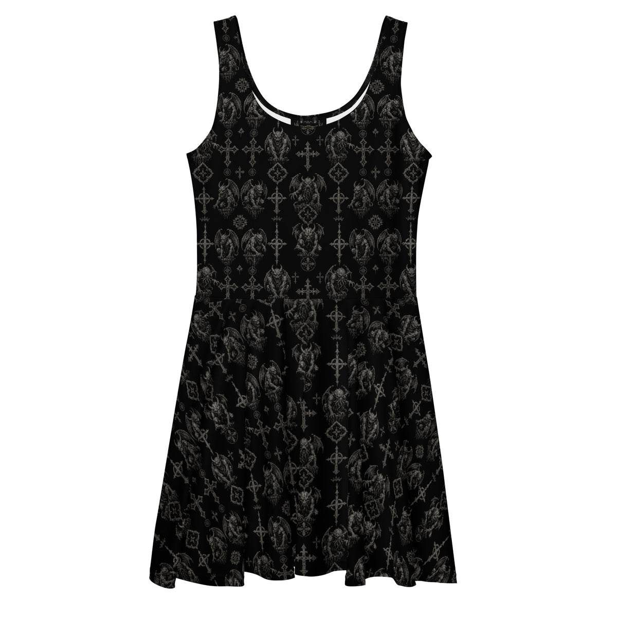 Wardens of Stone skater dress featuring an all-over gothic gargoyle pattern from the Demonology and Children of the Night collections.