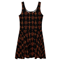Infernal Invocation skater dress featuring an all-over occult ritual pattern from the Demonology collection.