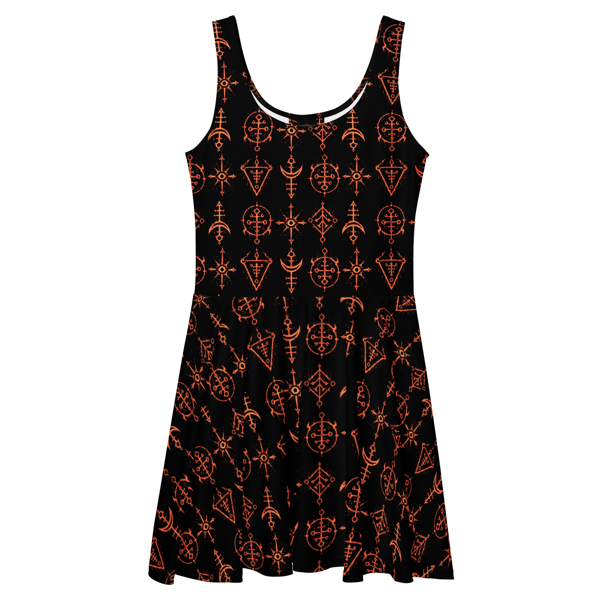 Infernal Invocation skater dress featuring an all-over occult ritual pattern from the Demonology collection.