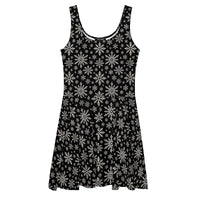 Dead of Winter gothic Christmas skater dress featuring black and ivory faux-knit snowflakes in a dark ugly sweater-inspired pattern.