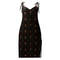 Crimson Mourning chiffon slip dress featuring an all-over Victorian funeral flower pattern from the Funeral Garden collection.