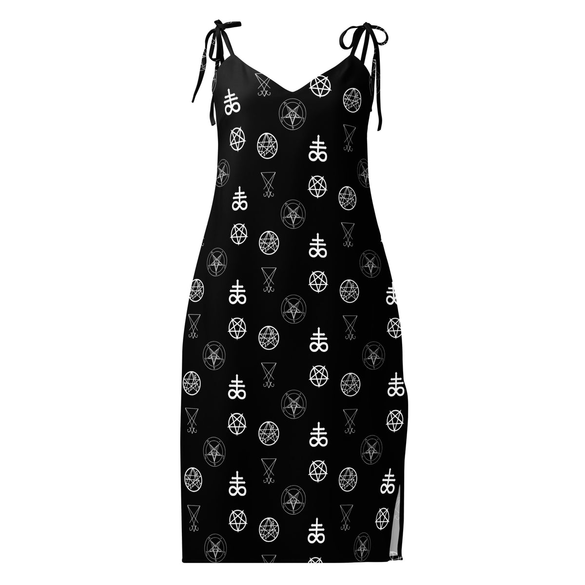 Infernal Sigils chiffon slip dress featuring an all-over occult symbol pattern from the Demonology collection.