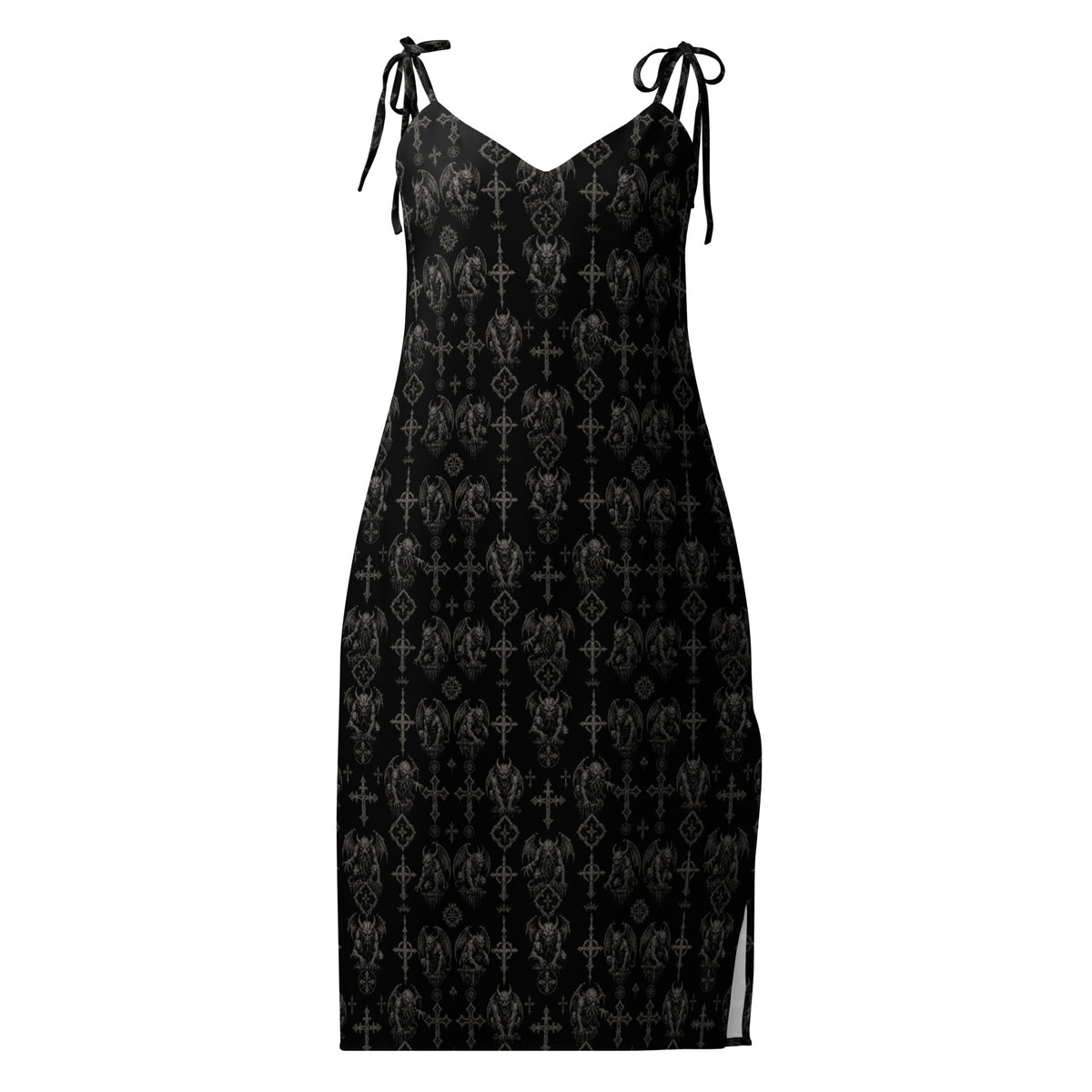 Wardens of Stone chiffon slip dress featuring an all-over gothic gargoyle pattern from the Demonology and Children of the Night collections.